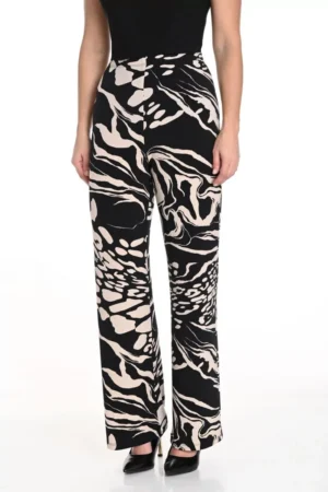 Frank Lyman 243144 Champagne/Black Abstract Print Trousers
