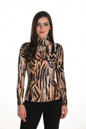Frank Lyman 253311 Black/Gold Animal Print Top