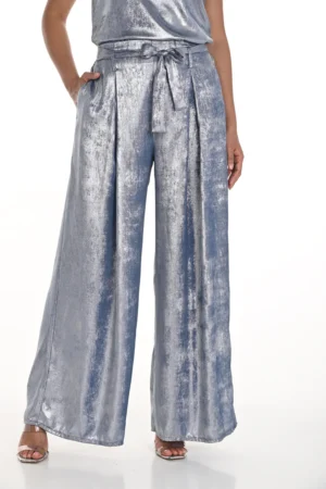 Frank Lyman 256398 Blue/Silver Belted Wide-Leg Trousers