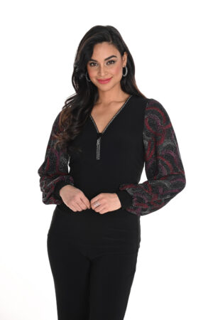 Frank Lyman 244123 Black/Red Diamante Detail Top