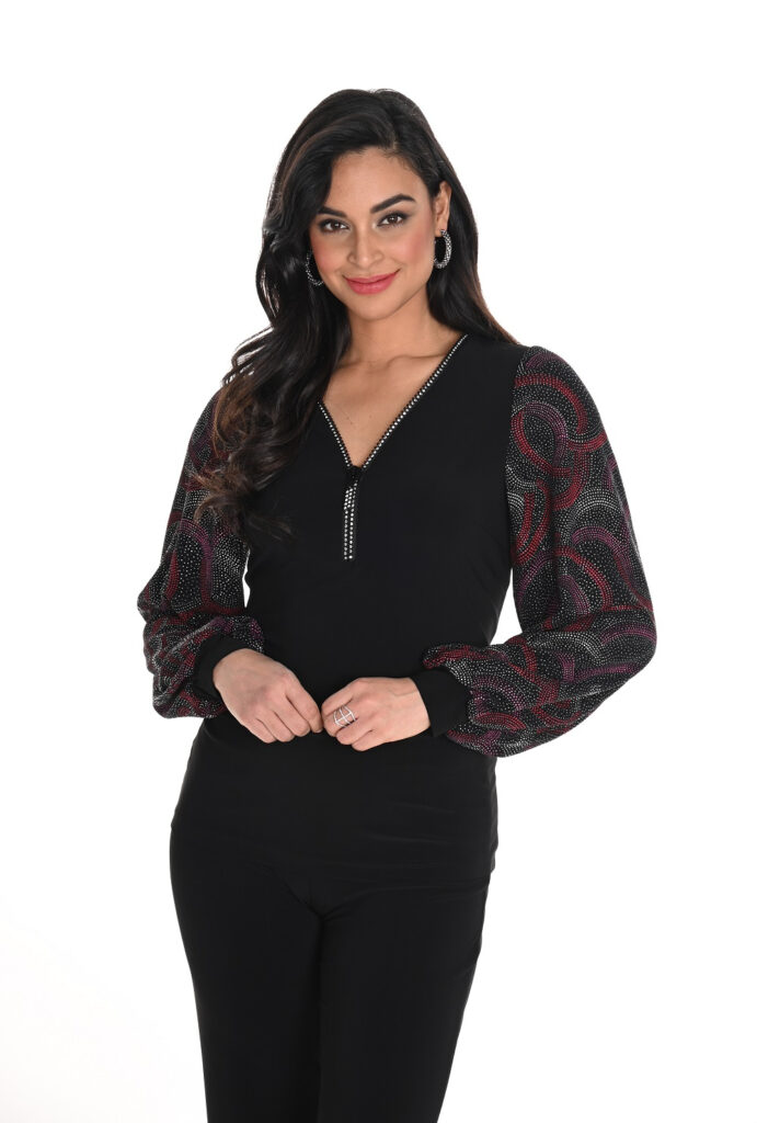 Frank Lyman 244123 Black/Red Diamante Detail Top