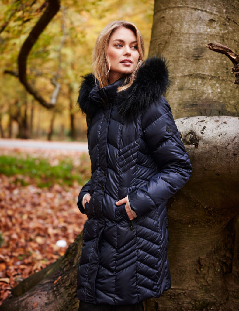 Norman 9123 Navy Quilted Down Fur Collar Coat