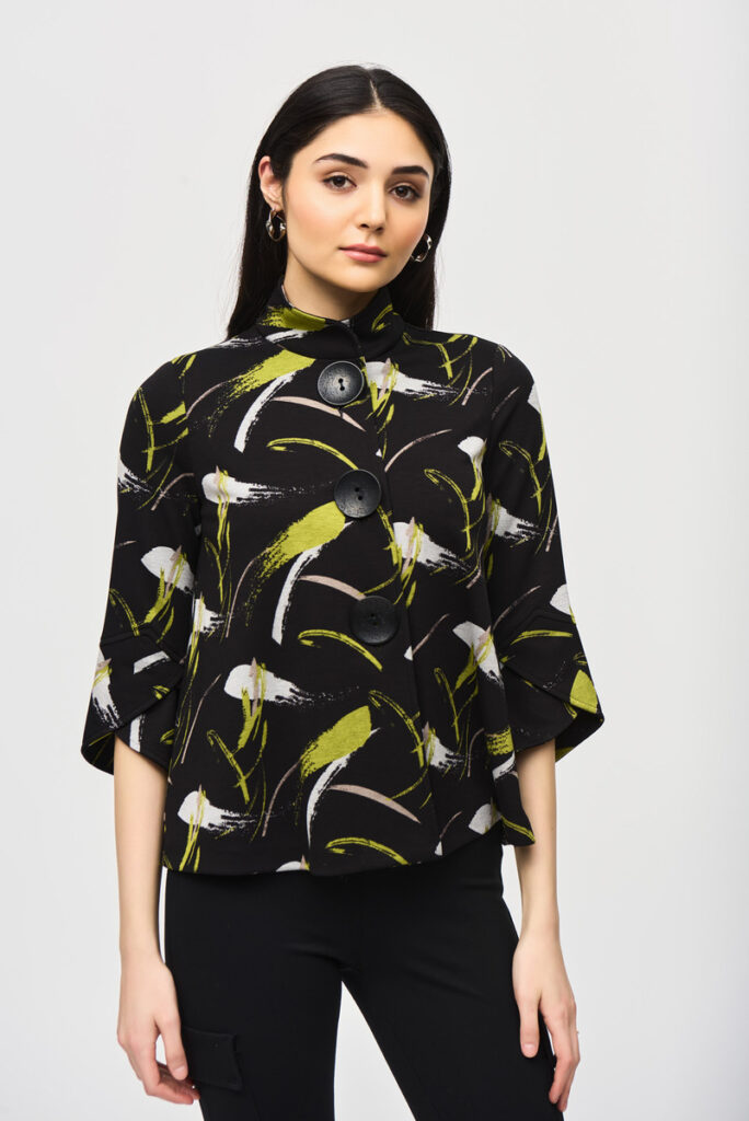 Joseph Ribkoff 243326 Black/Multi Abstract Print Trapeze Jacket