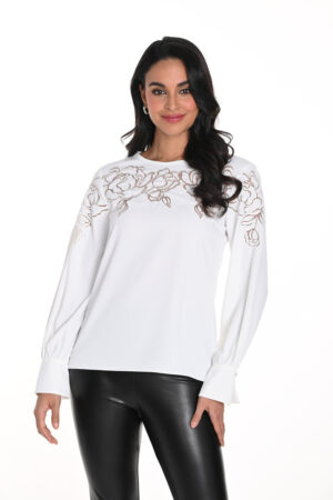 Frank Lyman 243433U Off-White Embroidered Top