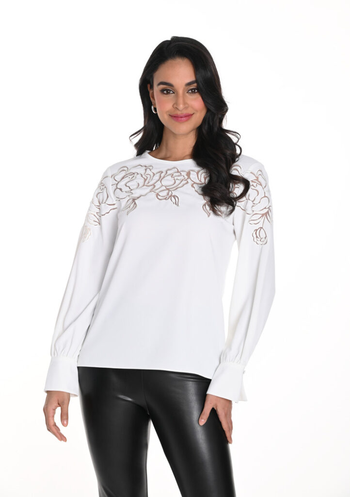Frank Lyman 243433U Off-White Embroidered Top