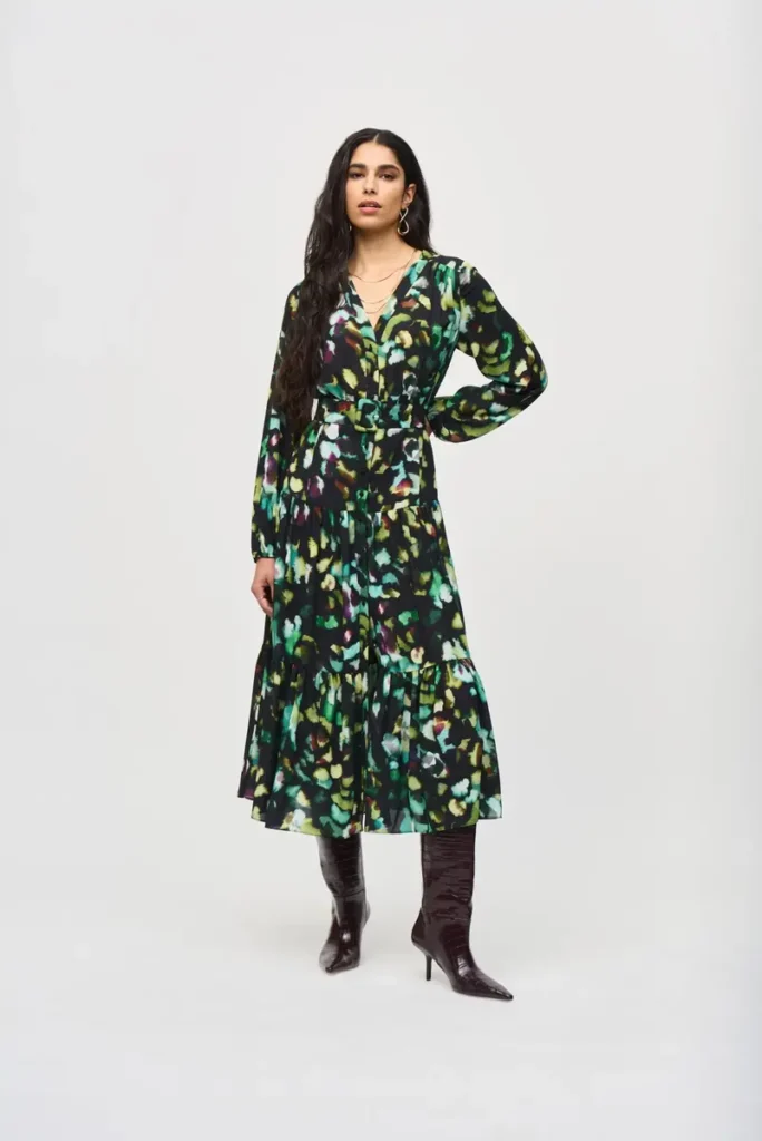 Joseph Ribkoff 243901X Black/Multi Abstract Print Georgette Dress