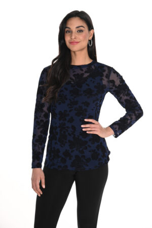 Frank Lyman 244135 Navy/Black Floral Print Top