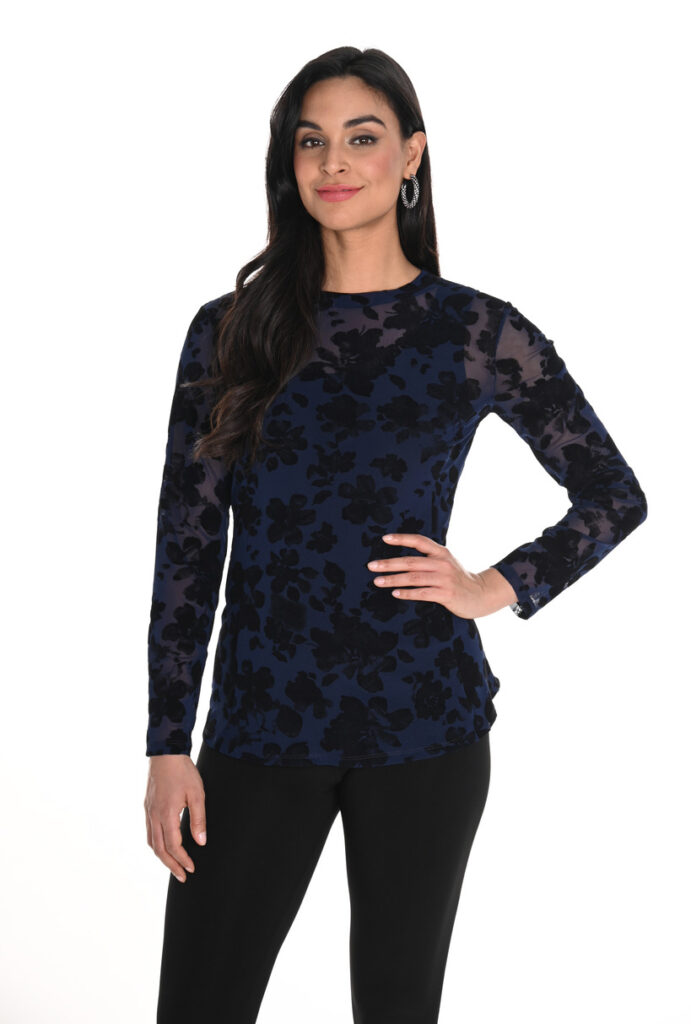 Frank Lyman 244135 Navy/Black Floral Print Top