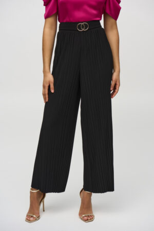 Joseph Ribkoff 244169 Black Pleated Wide-Leg Trousers