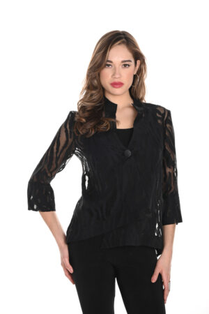 Frank Lyman 244176 Black Abstract Print Organza Swing Jacket