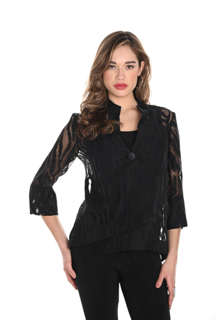 Frank Lyman 244176 Black Abstract Print Organza Swing Jacket