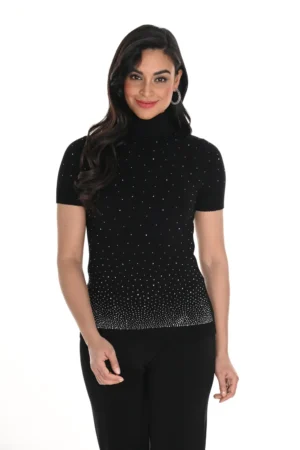 Frank Lyman 244635U Black/Silver Embellished Knit Top