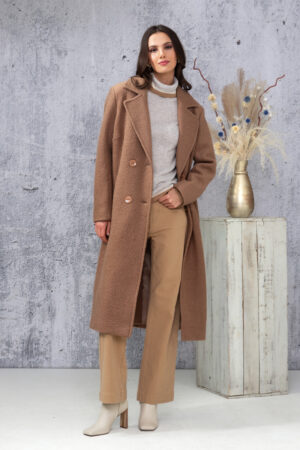 Alison Sheri A44003 Camel Double Breasted Coat