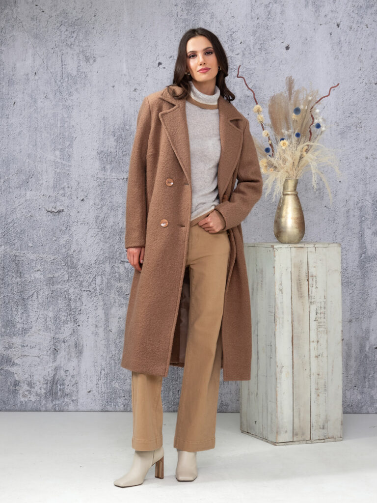 Alison Sheri A44003 Camel Double Breasted Coat