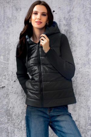 Alison Sheri A44090 Black Quilted Knit Sleeve Jacket