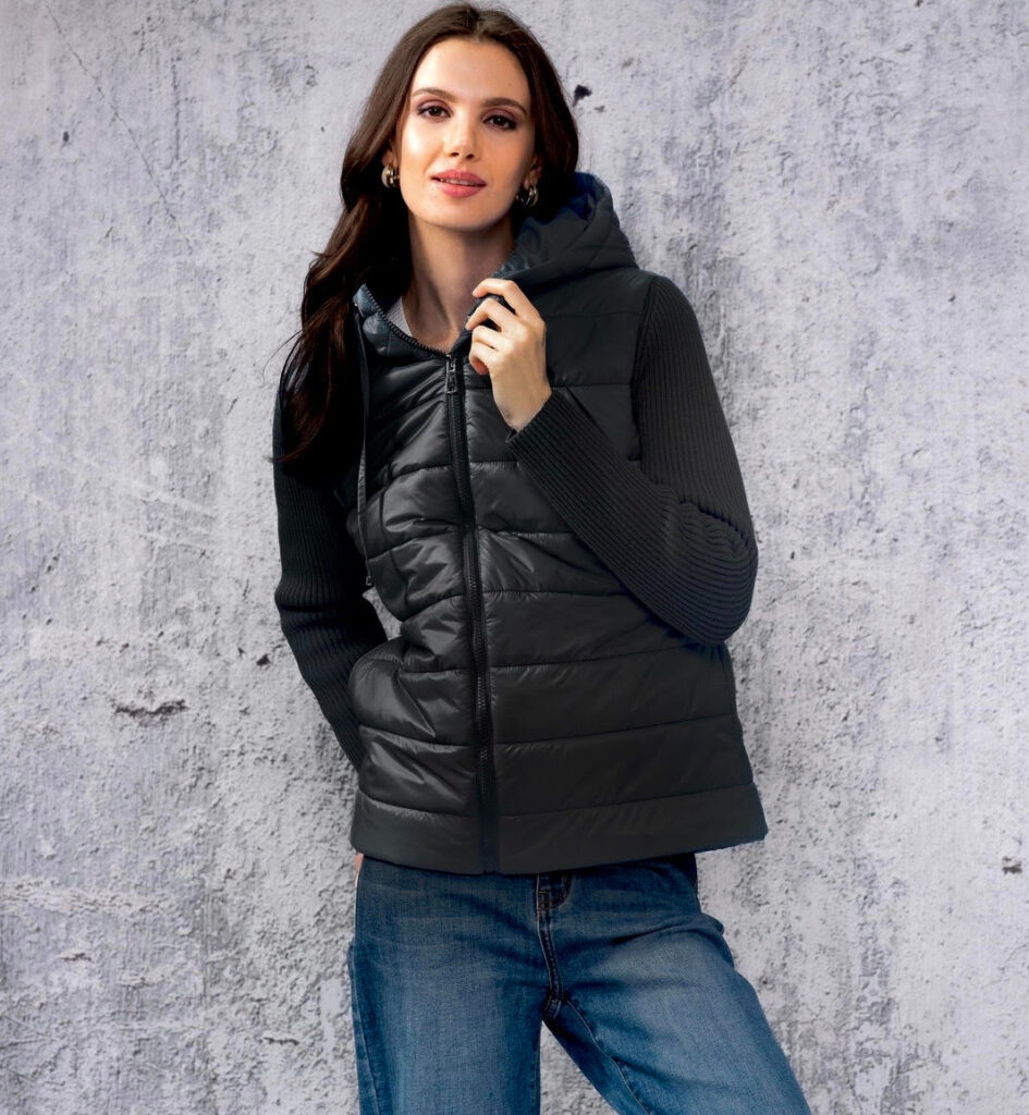 Alison Sheri A44090 Black Quilted Knit Sleeve Jacket