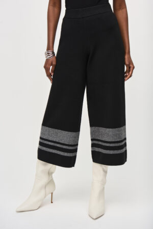 Joseph Ribkoff 243950 Black/Vanilla Knit Culotte Trousers