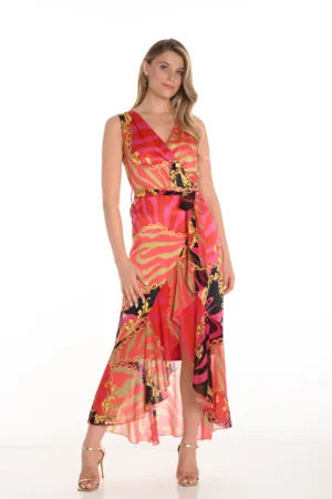 Frank Lyman 251218 Pink/MultiBelted Wrap Dress