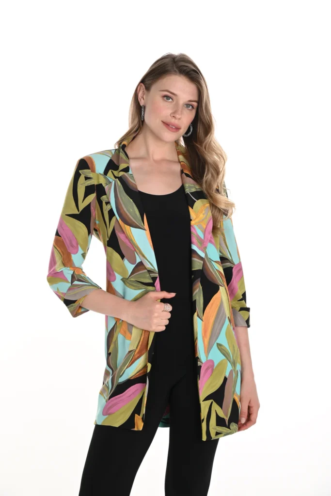 Frank Lyman 256235 Aqua/Multi 3/4 Sleeves Long Jacket