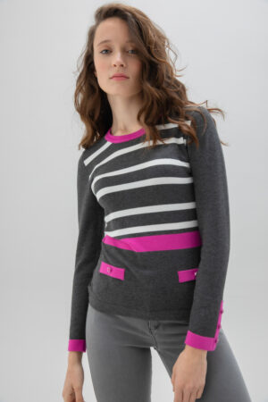 Marble 6326 Pink/Grey Classic Striped Knit top