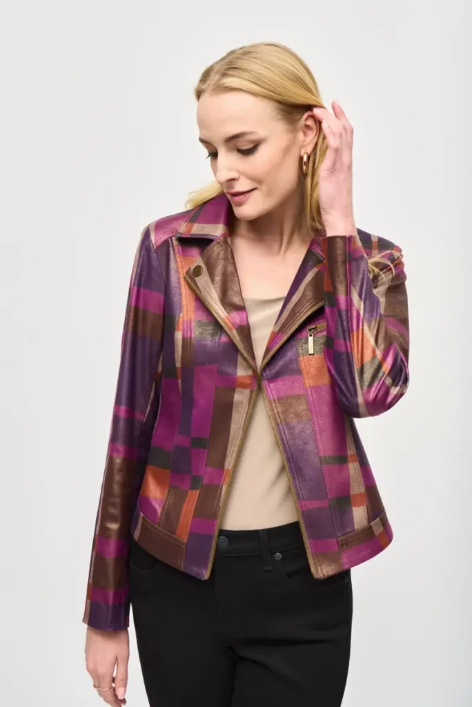 Joseph Ribkoff 243921 Multi Foiled Print Faux Suede Jacket