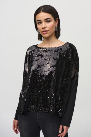 Joseph Ribkoff 244005 Black Sequined Velvet Oversized Top