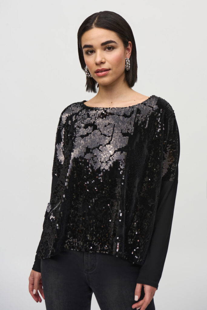 Joseph Ribkoff 244005 Black Sequined Velvet Oversized Top