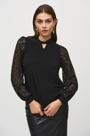 Joseph Ribkoff 244086 Black Top With Lace Sleeves