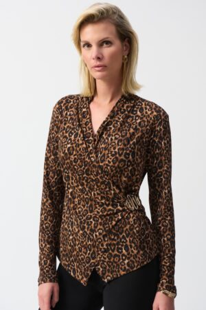 Joseph Ribkoff 244251 Beige/Black Animal Print Fitted Top