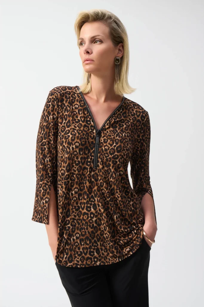 Joseph Ribkoff  244252 Beige/Black Animal Print Top