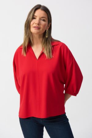 Joseph Ribkoff 251116 Woven Boxy Top With Shirt Colllar