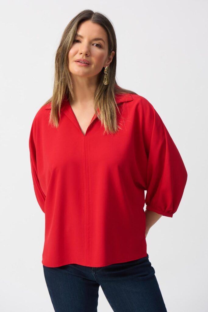 Joseph Ribkoff  251116 Woven Boxy Top With Shirt Colllar