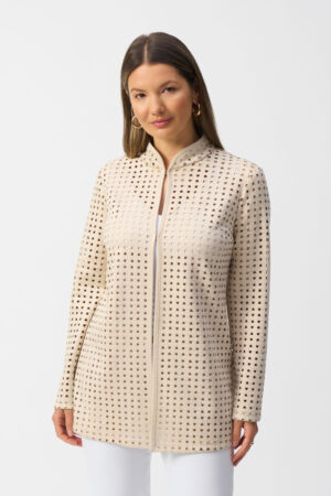 Joseph Ribkoff 251103 Beige/Gold Laser Cut Faux Suede Jacket