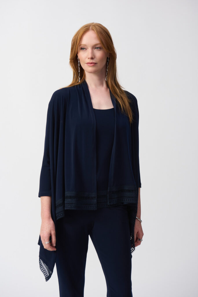 Joseph Ribkoff 251197 Midnight Blue Guipure Detail Twinset