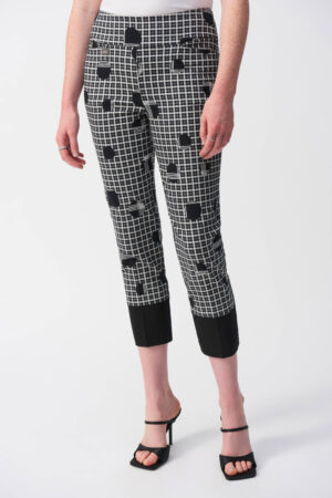 Joseph Ribkoff 251210 Vanilla/Multi Plaid and Dot Print Crop Pants