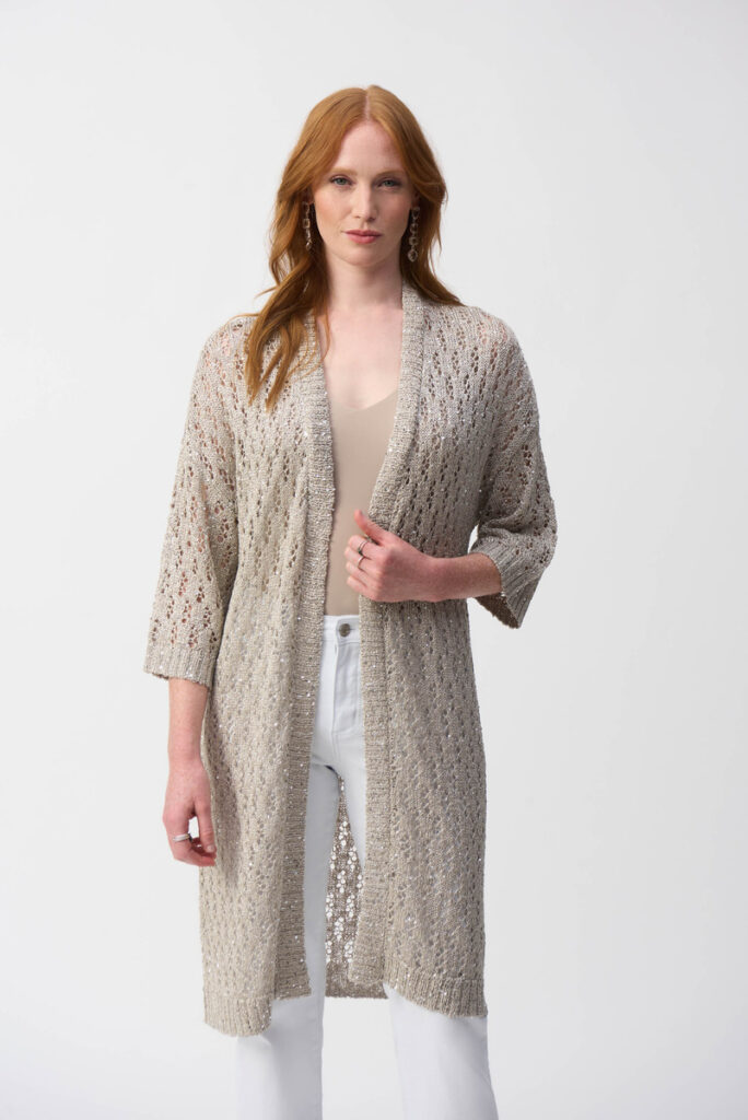 Joseph Ribkoff 251929 Champagne Pointelle Sequined Cover-Up