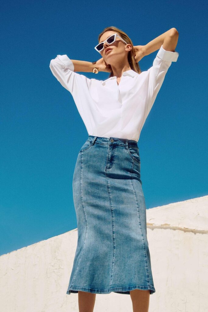 Joseph Ribkoff 251952 Vintage Blue Denim Trumpet Skirt