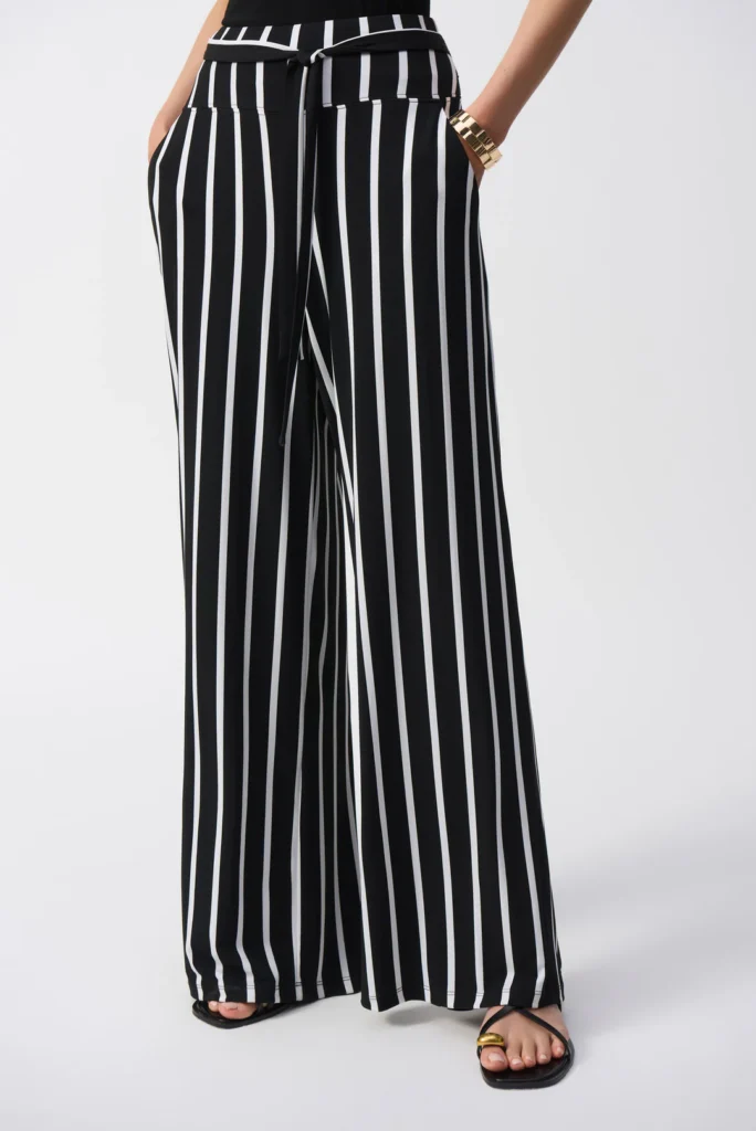 Joseph Ribkoff 241135 Black/Vanilla Knit Wide-Leg Trousers