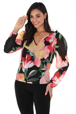 Frank Lyman 246155 Black/Multi Floral Chiffon Top