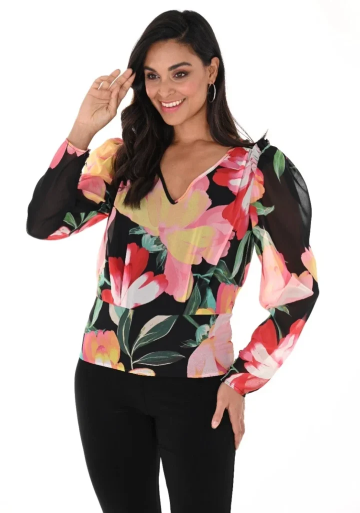 Frank Lyman 246155 Black/Multi Floral Chiffon Top