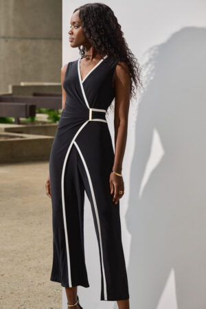 Joseph Ribkoff 251048 Black/Vanilla Sleeveless Culotte Jumpsuit