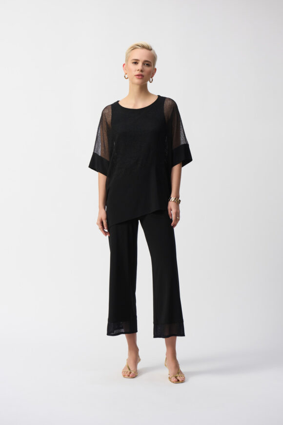 Joseph Ribkoff 251092 Black Mesh And Silky Knit Cocoon Top