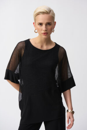 Joseph Ribkoff 251092 Black Mesh And Silky Knit Cocoon Top