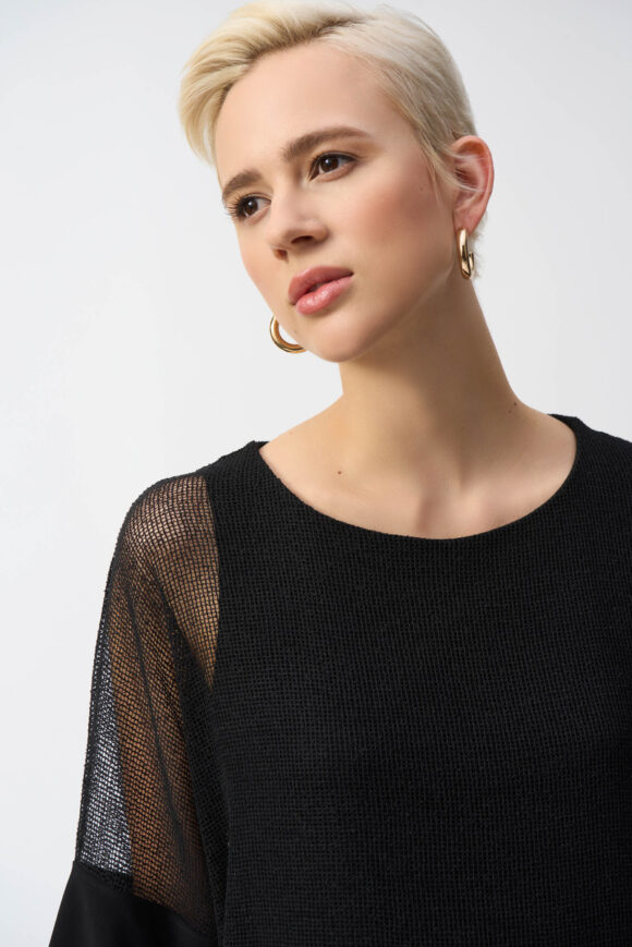 Joseph Ribkoff 251092 Black Mesh And Silky Knit Cocoon Top