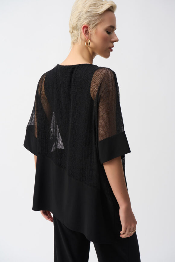 Joseph Ribkoff 251092 Black Mesh And Silky Knit Cocoon Top