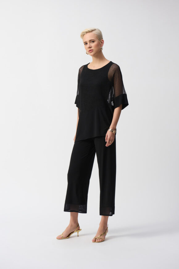 Joseph Ribkoff 251092 Black Mesh And Silky Knit Cocoon Top