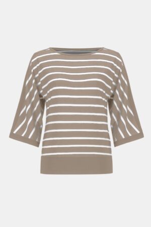 Joseph Ribkoff 251190 Dune/Vanilla Stripe Print Fitted Top