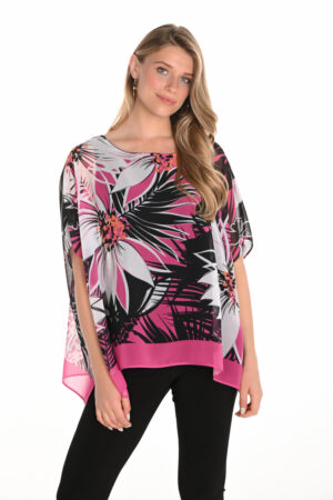 Frank Lyman 251200 Black/Fuchsia Floral Print Top