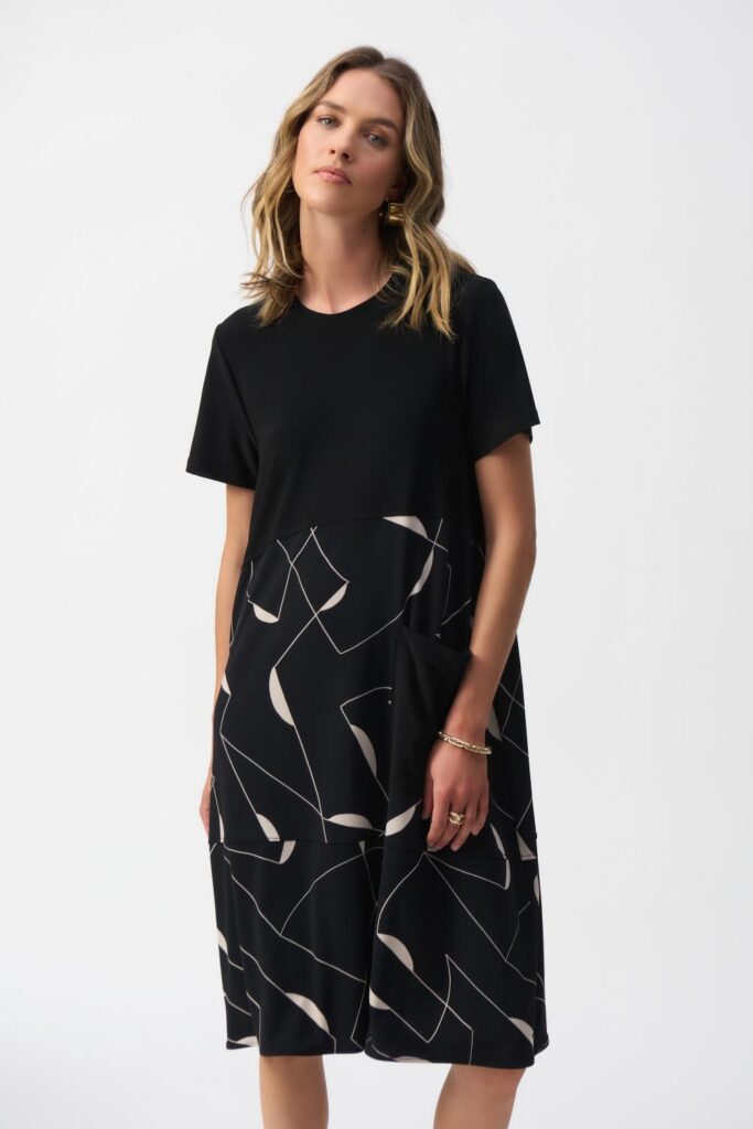 Joseph Ribkoff 251271 Silky Knit Geometric Print Trapeze Dress