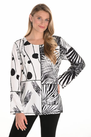 Frank Lyman 251579 Off-White/Black Print 3/4 Sleeves Top